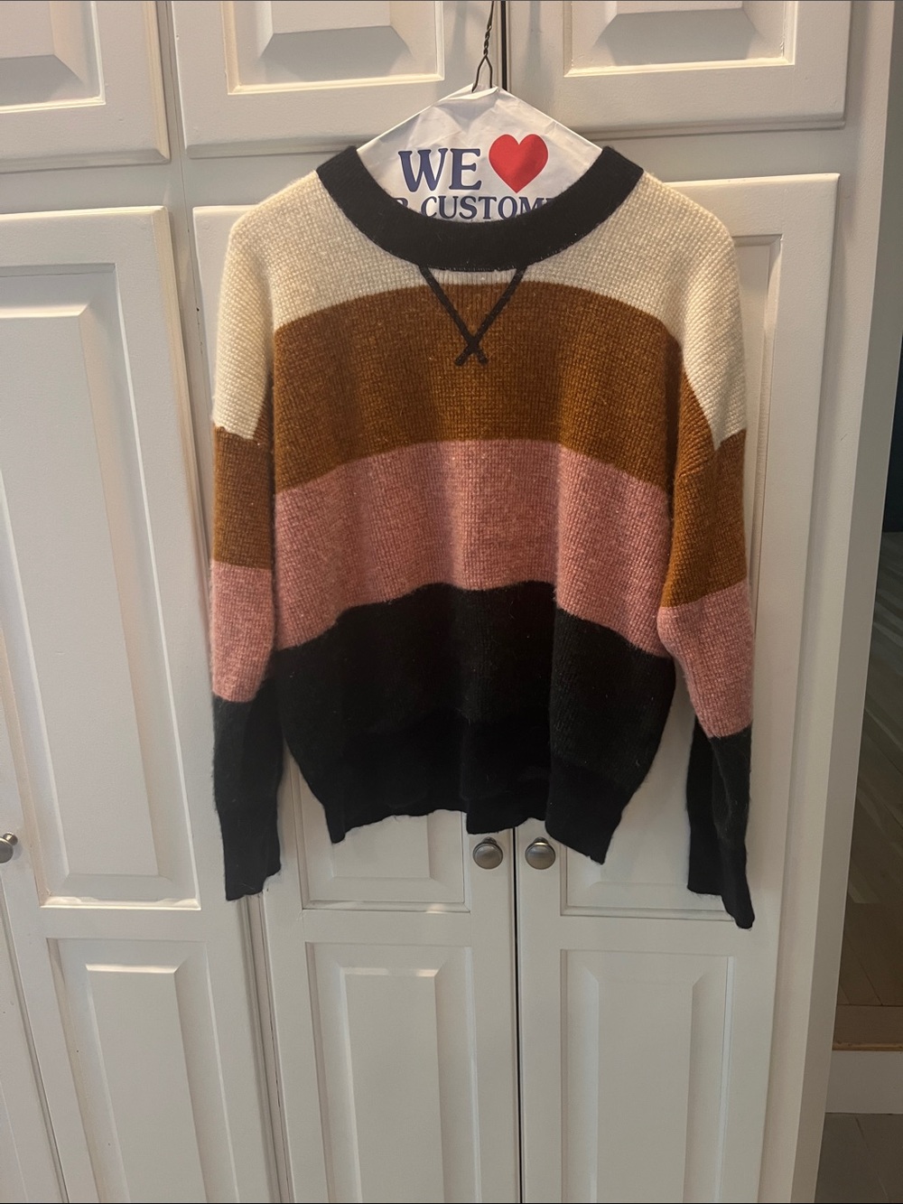 Madewell Cashmere Striped Crewneck Sweater in Cream, Brown, Pink & Black